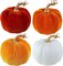4 Pcs Assorted Faux Harvest Velvet Pumpkins Decorative Fabric Pumpkins Foam Pumpkins in Rust Orange White